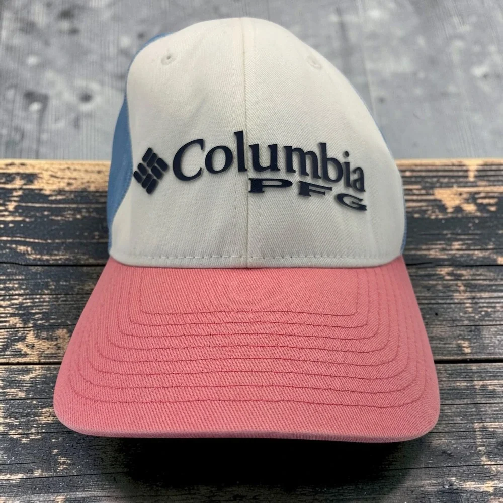 Trucker Hat Columbia Pink Blue White Cotton Elastane PFG Mesh Snapback Logo